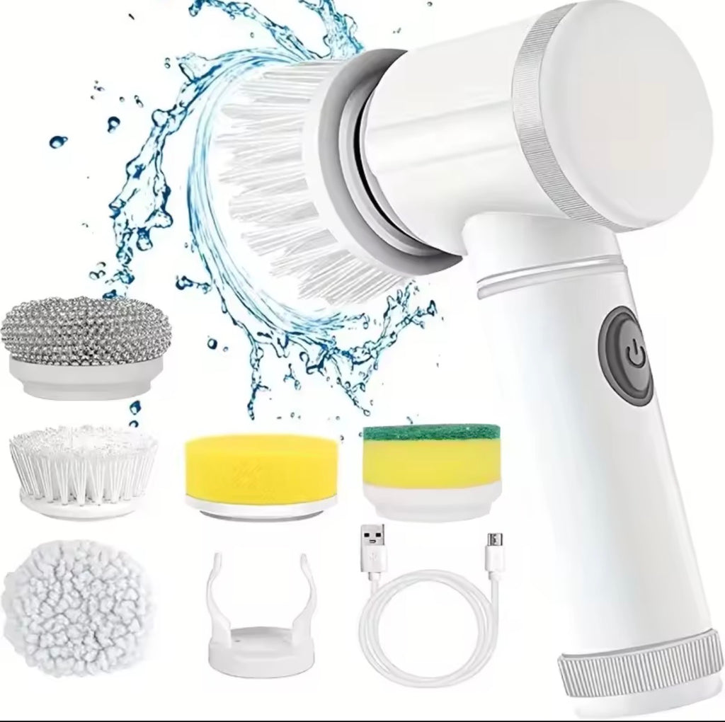 Handheld Eectric Cleaning Brush Cordless Spin Scrubbe With 5 Replaceable Brush Heads USB Rechargeable 360°Power Scrubbe